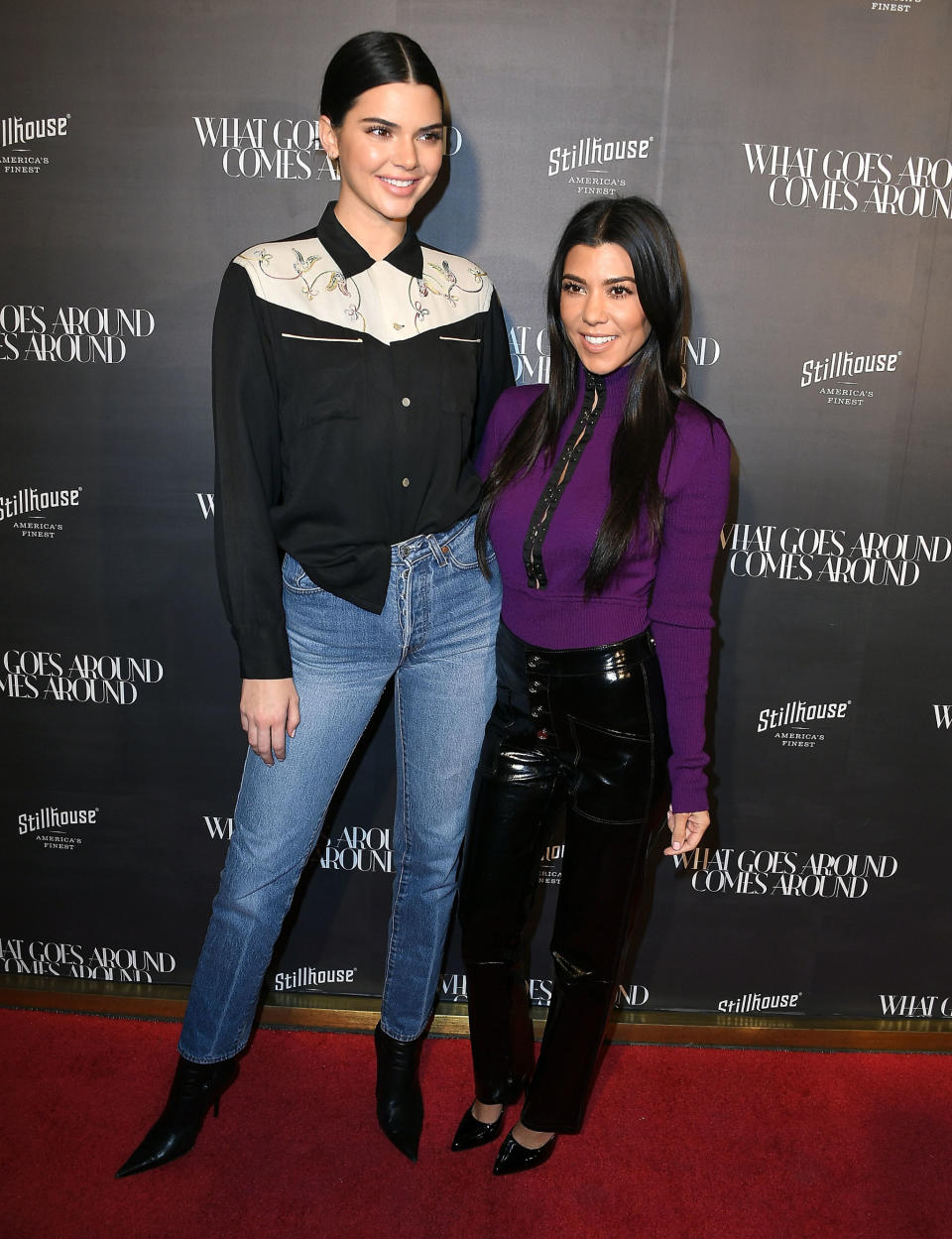 <p>Kendall Jenner and Kourtney Kardashian went smart casual to attend the 'What Goes Around Comes Around' one year anniversary celebration.</p>