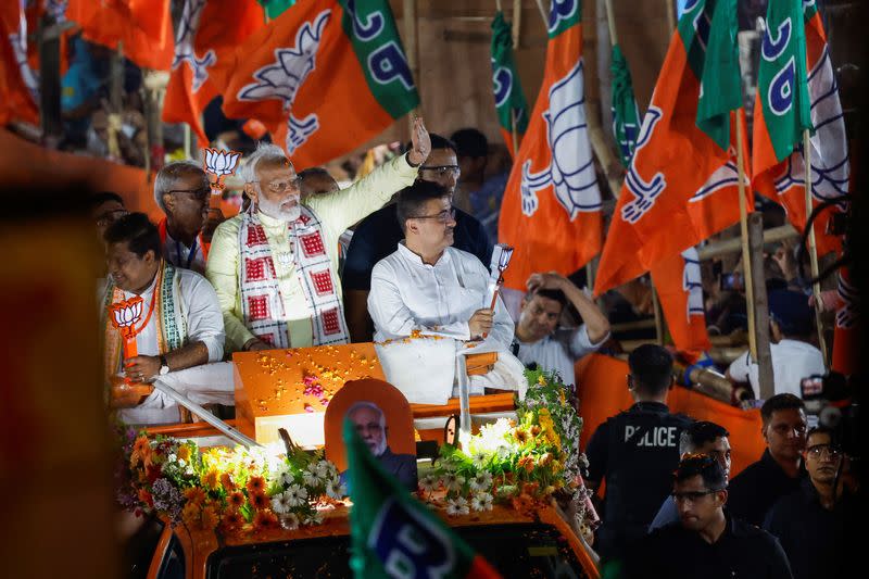 FILE PHOTO: India's PM Modi holds a roadshow, in Kolkata