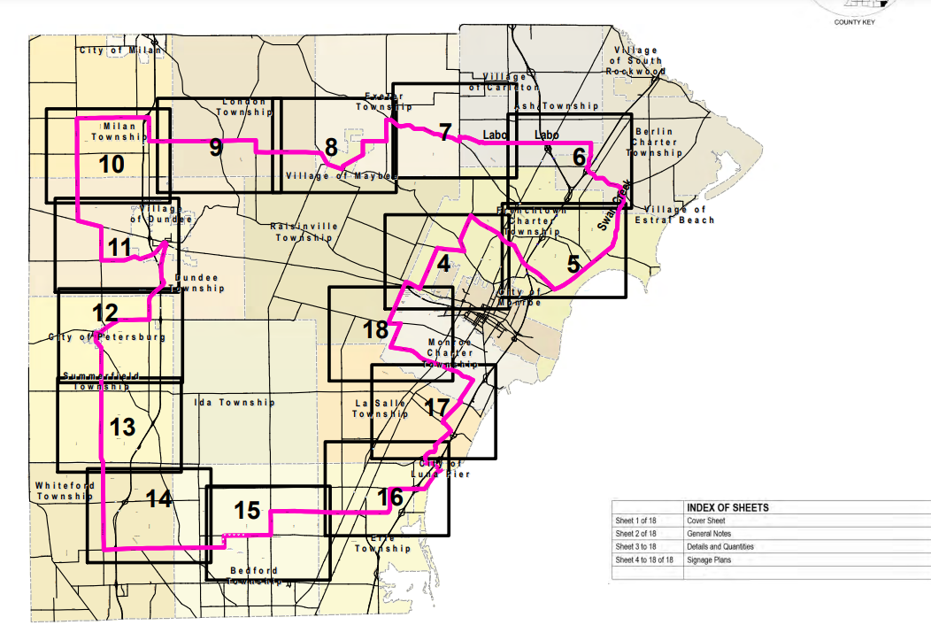 The 100-mile Michigan Cornerstone route circles all of Monroe County.