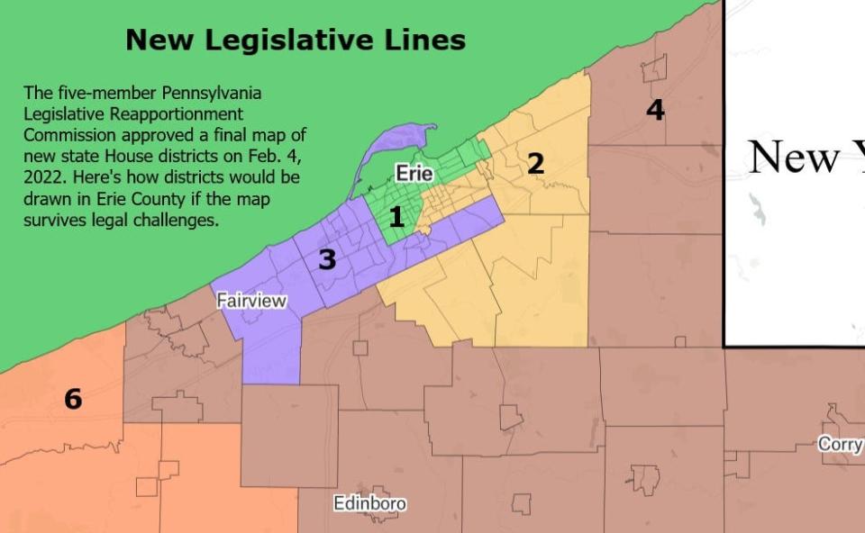 The five-member Pennsylvania Legislative Reapportionment Commission approved a final map of new state House districts on Feb. 4. Here's how districts are drawn in Erie County.