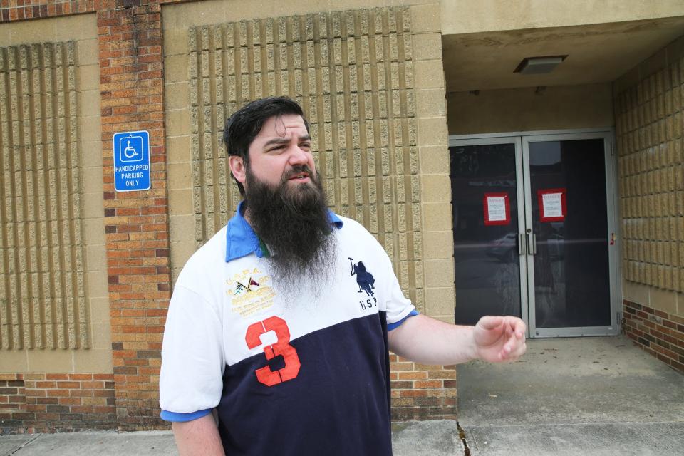 Matthew Hawkins describes plans Monday, June 26, 2023 to redevelop the former Somersworth police station.