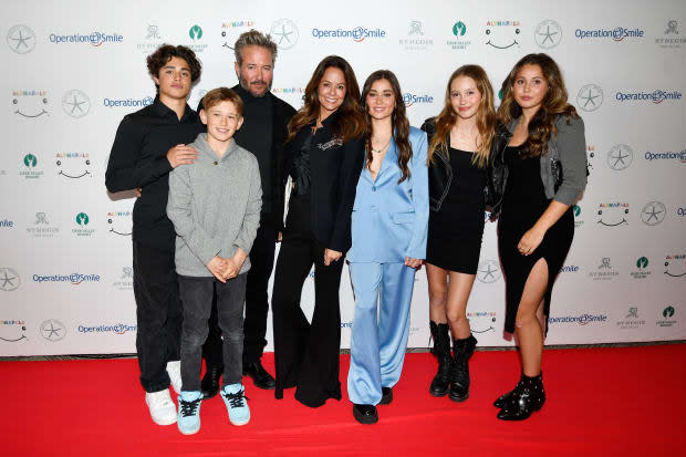 <p>PARK CITY, UTAH - APRIL 01: Scott Rigsby (3R) and Brooke Burke (4R) with their children Sierra Sky Fisher, Rain Charvet and Shaya Charvet attend Operation Smile's 11th annual Celebrity Ski & Smile Challenge presented by Alphapals, Barefoot Dreams and the St. Regis Deer Valley on <a href="https://parade.com/1360954/jessicasager/april-holidays-observances/" rel="nofollow noopener" target="_blank" data-ylk="slk:April;elm:context_link;itc:0;sec:content-canvas" class="link ">April</a> 01, 2023 in Park City, Utah. (Photo by Alex Goodlett/Getty Images for Operation Smile)</p>