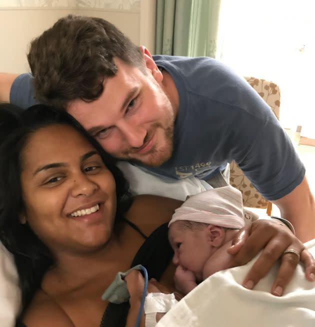 The author with her spouse and son right after his birth. (Photo: Courtesy of Krystal A. Sital)
