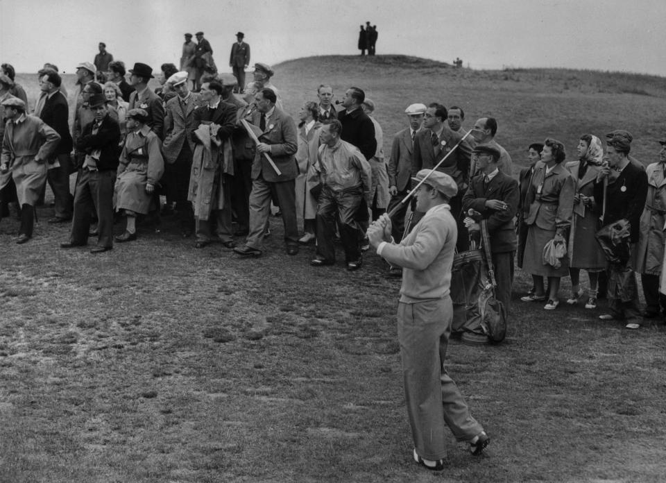 American golfer Frank Stranahan playing a shot on the tenth during the Open Golf Championship at Sandwith. (Photo by Dennis Oulds/Central Press/Getty Images)