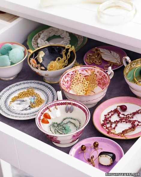 Vintage cups and saucers as jewelry holders