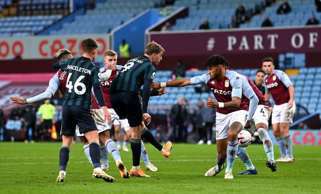 Bamford, centre left, completes his hat-trick in last week's victory at Villa Park