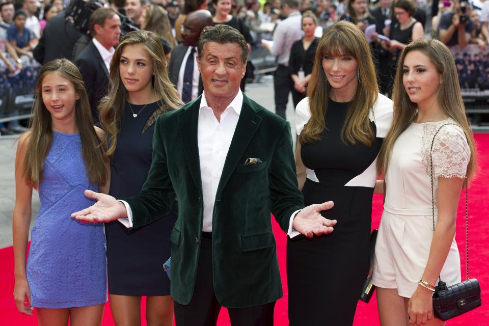 Sylvester Stallone with his wife Jennifer Flavin Stallone and daughters in 2014