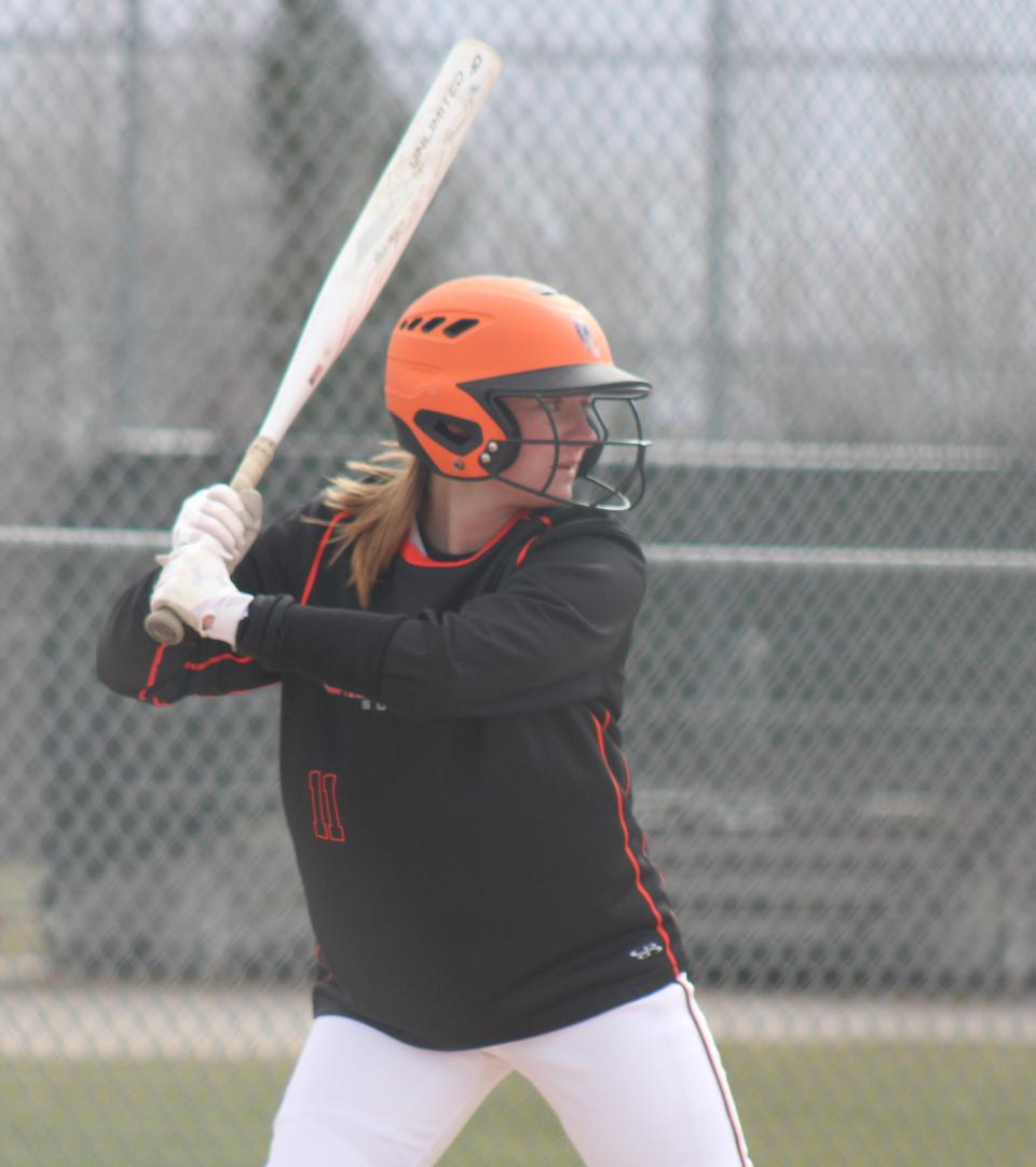 Cheboygan senior Ella Kosanke prepares to take a swing during game one against Elk Rapids on Friday.