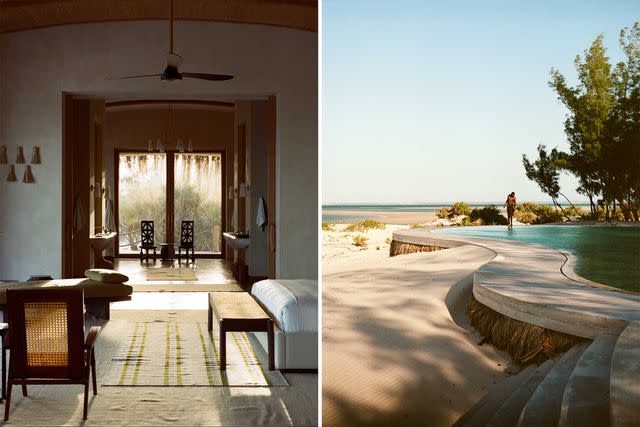 <p>Michael Turek</p> From left: At Kisawa, each suite has more than 1,600 square feet of space; a villa pool at Kisawa, where structures are designed to echo the surrounding dunes.