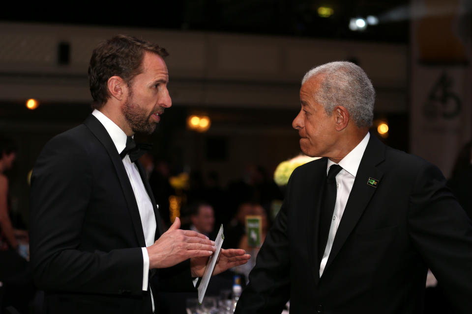 Lord Ouseley (right) – pictured with England manager Gareth Southgate – has sympathy for Raheem Sterling (Steven Paston/PA)