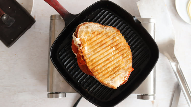 pepperoni pizza panini on press