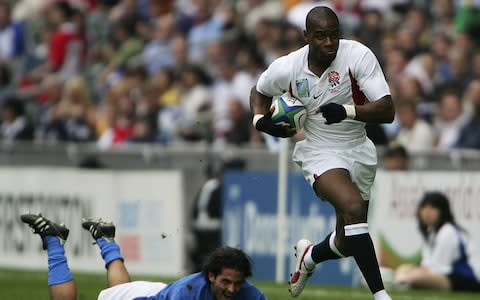 Ugo Monye in a Rugby World Cup Sevens game in Hong Kong in 2005 - Credit: getty