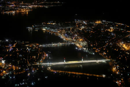 FILE PHOTO: Golden Horn and the Old City are seen through the window of a passenger aircraft over Istanbul, Turkey, December 29, 2017. REUTERS/Marko Djurica/File Photo