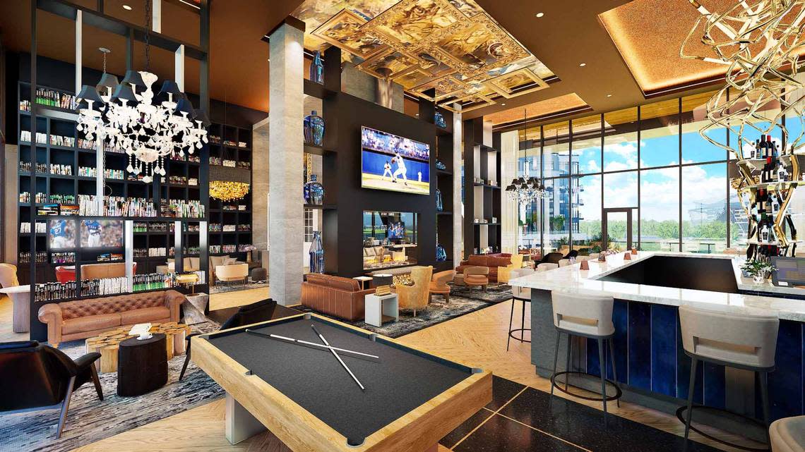 The One Rangers Way residential building will have indoor entertainment spaces with a bar, pool tables and ping pong tables. It is part of the luxurious appeal of the apartments in Arlington’s Entertainment District.