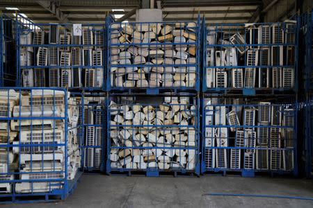 Air conditioners about to be recycled are seen in a warehouse at the government-sponsored recycling park in the township of Guiyu, Guangdong Province, China January 12, 2018. REUTERS/Aly Song