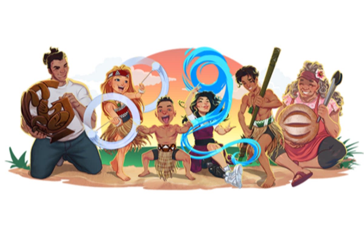 The art depicts people dancing at a kapa haka festival  (Google Doodle)