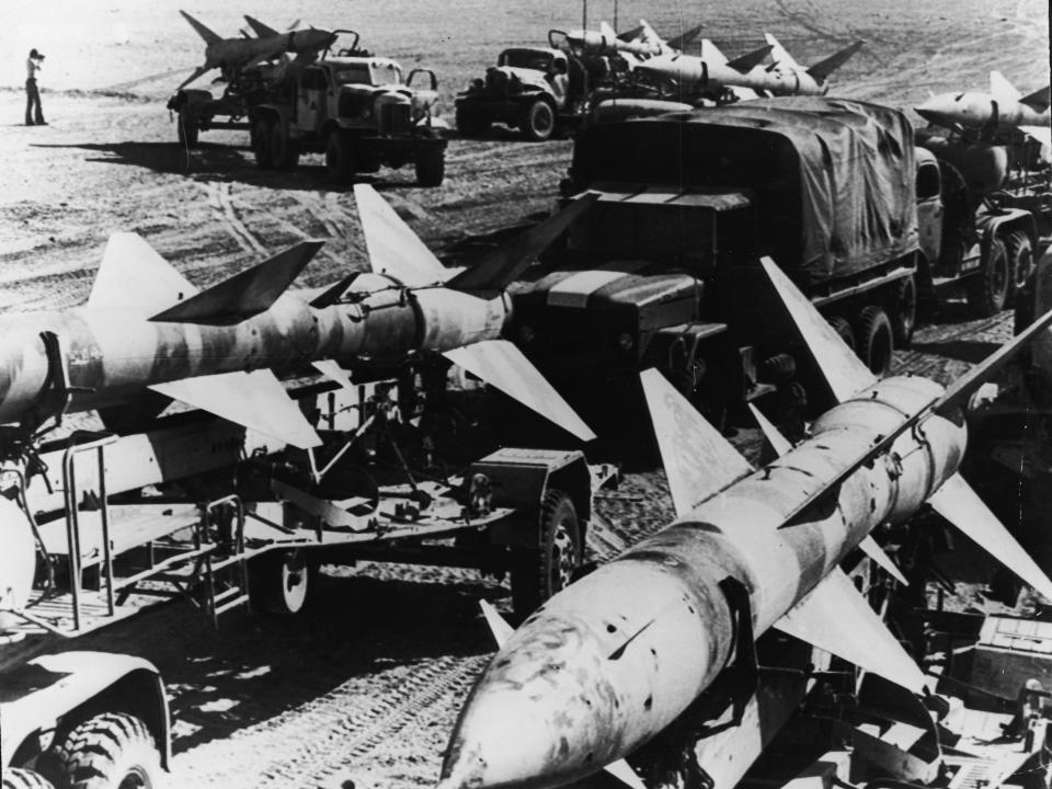 Black and white photos of soviet built missles used by Egypt.