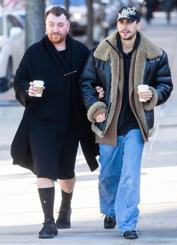 <p>Gotham/GC Images</p> Sam Smith and Christian Cowan on January 21, 2024 in New York City.