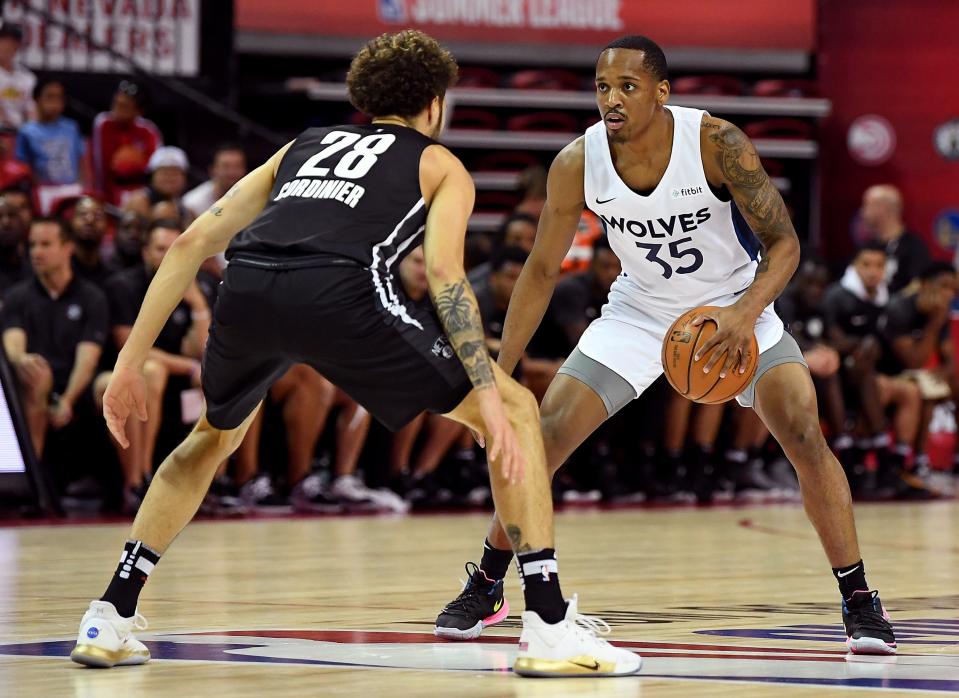 Former Kansas State guard Barry Brown (35) played for the Minnesota Timberwolves NBA Summer League team in 2019. Brown is currently on the Phoenix Suns' summer roster.
