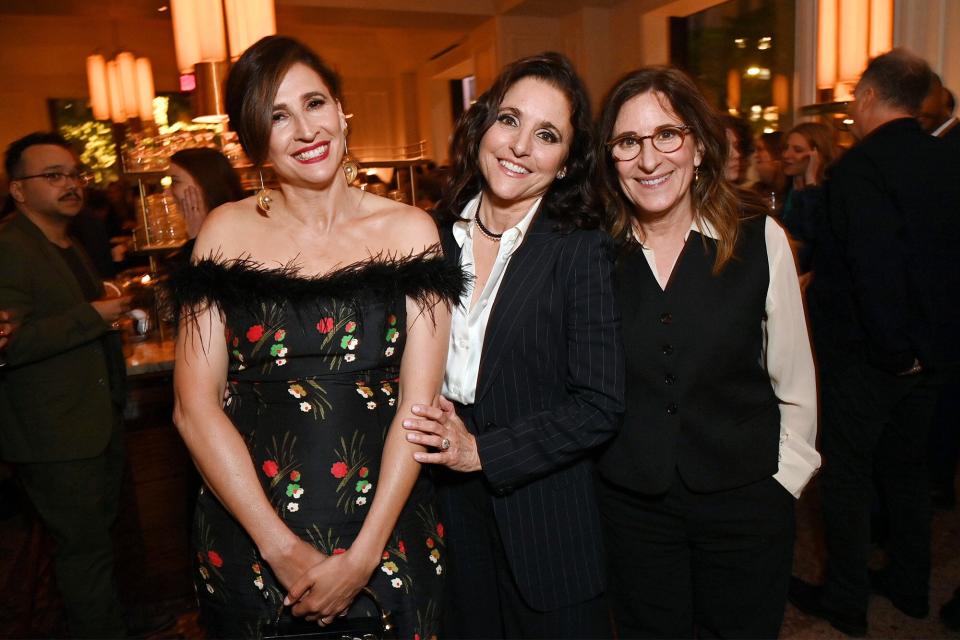 Michaela Watkins, Julia Louis-Dreyfus and Nicole Holofcener at the premiere of "You Hurt My Feelings" held at the DGA New York Theater on May 22, 2023 in New York City. (Photo by Bryan Bedder/Variety via Getty Images)