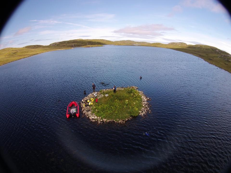 An aerial view of the crannog at Loch Langabhat (Fraser Sturt/PA)