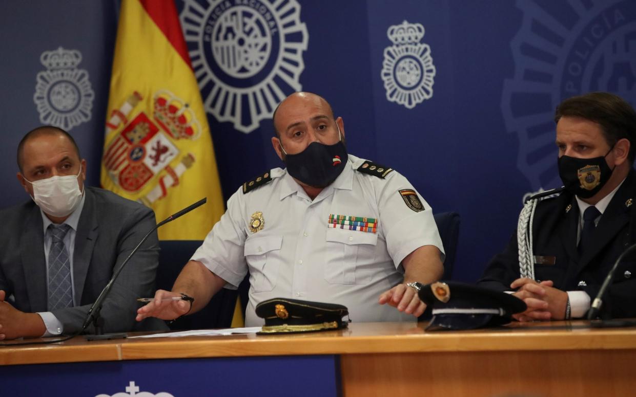 Spanish National Police illegal drugs superintendent Antonio Martinez addresses a press conference to inform on 'Musala' police operation - David Fernandez/EPA-EFE/Shutterstock