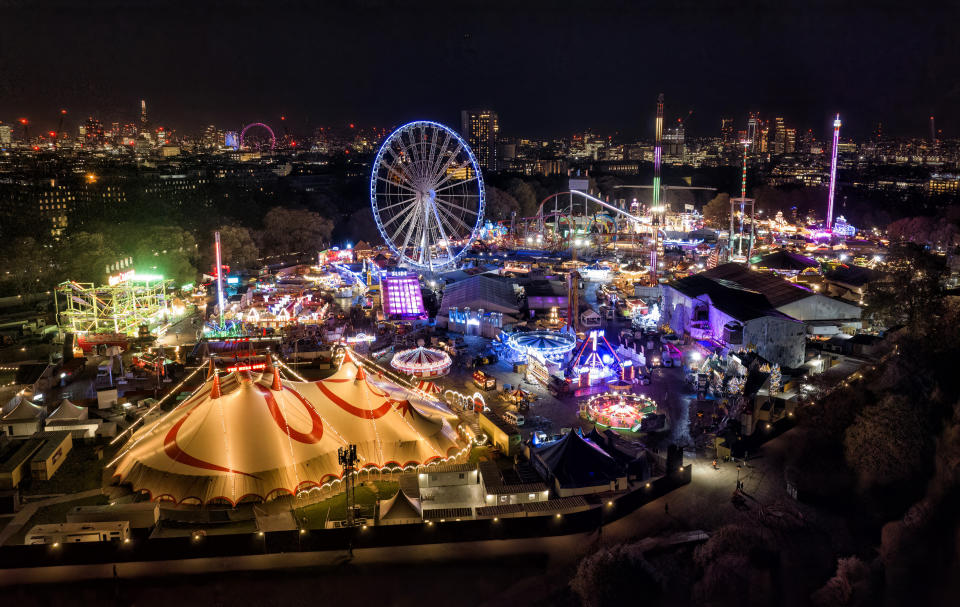 An aerial view of Winter Wonderland in Hyde Park on November 16, 2023. (Getty)