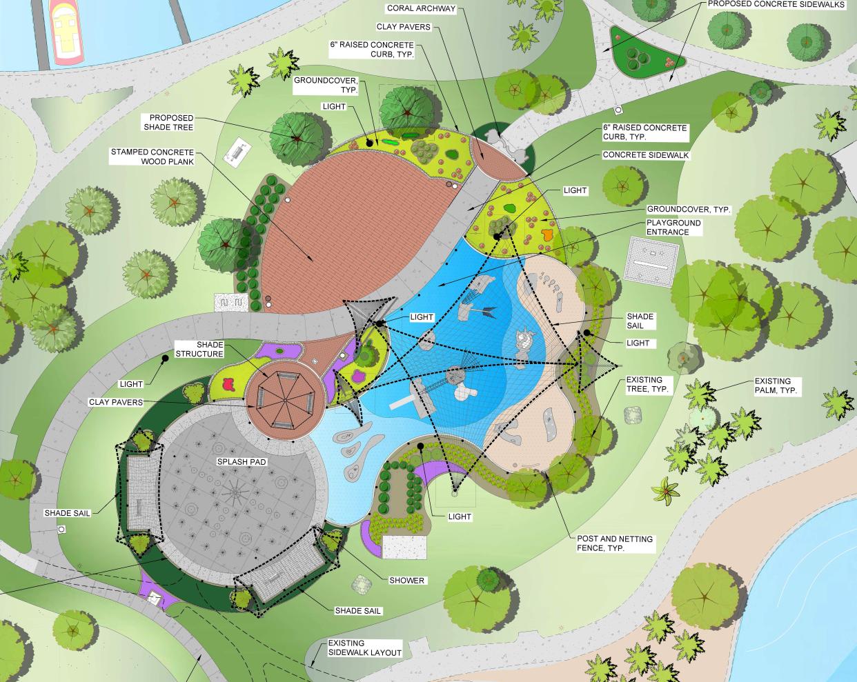 The new playground and splash pad under construction at Bayfront Park will include a one-of-a-kind pirate shipwreck theme.  The project is expected to be completed in October.
