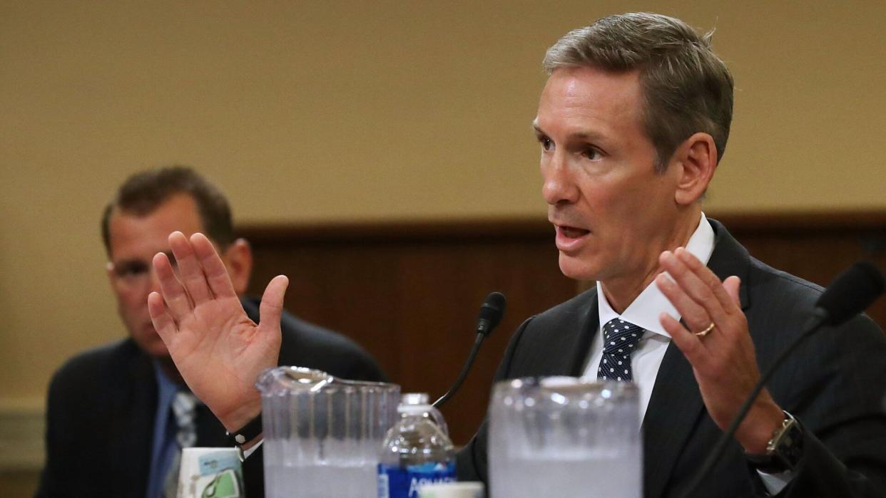 WASHINGTON, DC - JULY 18:  Cummins Chairman and CEO Tom Linebarger (R) testifies before the House Ways and Means Committee's Trade Subcommittee about NAFTA reform in the Longworth House Office Building on Capitol Hill July 18, 2017 in Washington, DC.