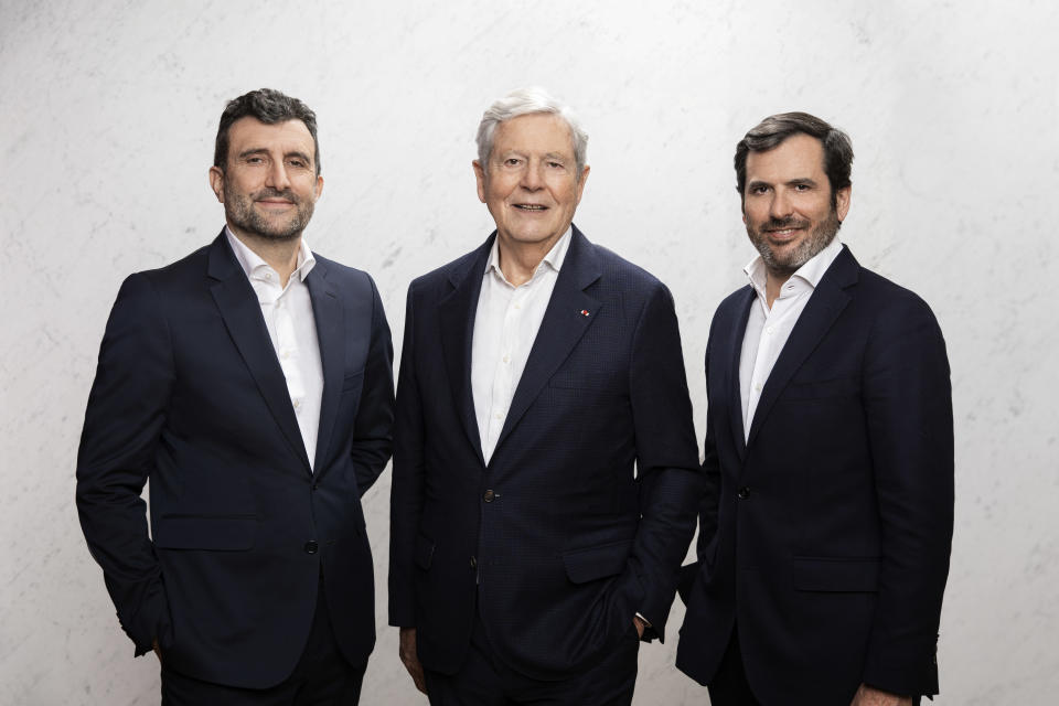 Philippe Berlan, Philippe Houzé and Nicolas Houzé in 2022 - Credit: Thibaut Voisin/Courtesy of Galeries Lafayette