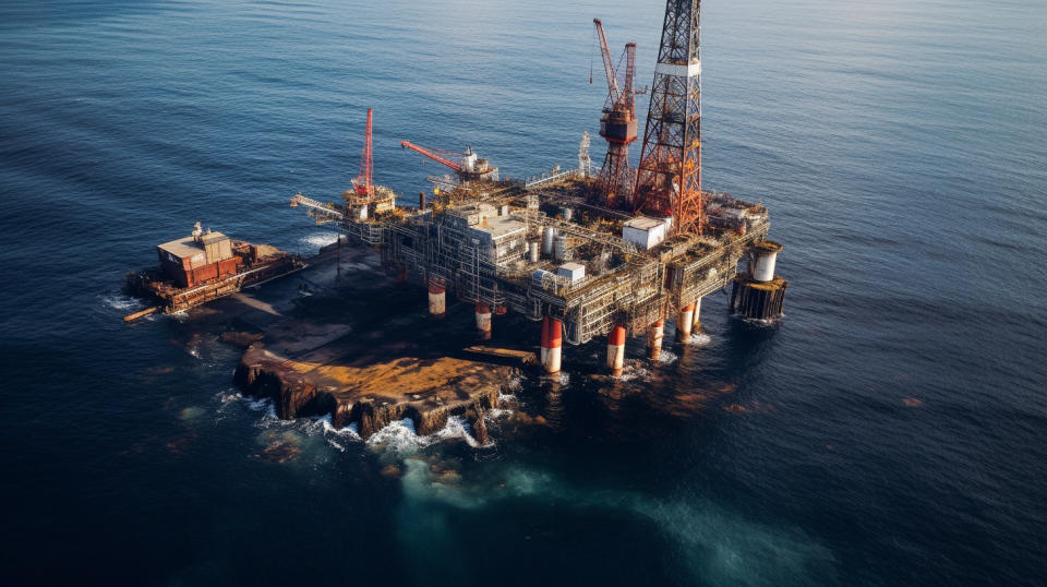 An overhead view of an oil rig from an offshore drilling platform.