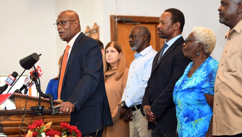 Kenneth B. Nunn,  Professor of Criminal Law and Procedure, speaks at the press conference.  An April 27, 2022 press conference was held by attorneys for Crosley Green at Bethlehem Missionary Baptist Church in Titusville. 