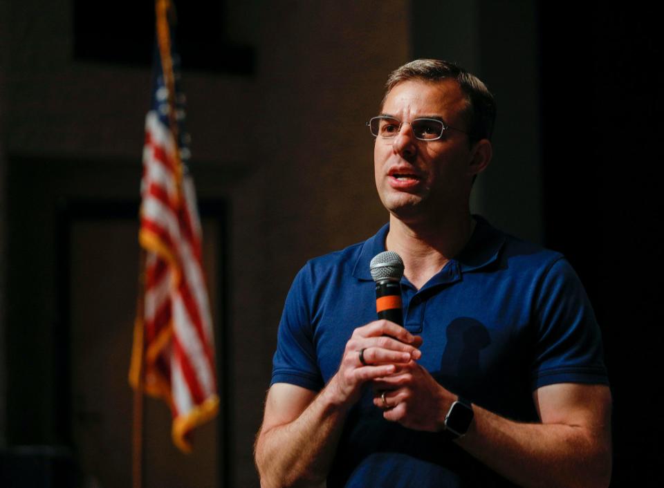 Then-U.S. Rep. Justin Amash holds a town hall meeting on May 28, 2019, in Grand Rapids. Amash, now a Libertarian who has since left Congress, on Twitter floated a bid to become the first non-sitting member to become Speaker of the House on Tuesday, Jan. 3, 2023.