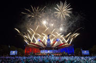 <div class="caption-credit"> Photo by: Wpa Pool | Getty Images</div>A fireworks display outside Buckingham Palace, as Queen Elizabeth II joins performers on stage, marks the end of the Jubilee concert, a part of the Diamond Jubilee celebrations on June 4, 2012 in London, England.