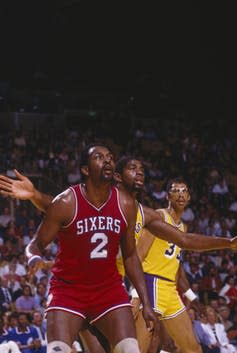 <span class="caption">Moses Malone looks for a pass at the Great Western Forum in 1983.</span> <span class="attribution"><a class="link " href="https://www.gettyimages.com/detail/news-photo/moses-malone-of-the-philadelphia-76ers-looks-for-a-pass-as-news-photo/51763575" rel="nofollow noopener" target="_blank" data-ylk="slk:Getty Images;elm:context_link;itc:0;sec:content-canvas">Getty Images</a></span>