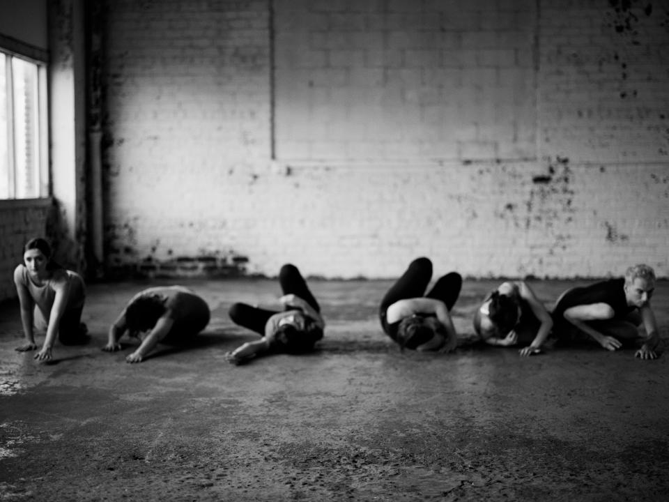 New Industry Dance presents the new work "throughspace" on March 23-25, 2023, at EM EN Studios in downtown South Bend. Pictured are Mallory Hopper, left, Lisa Hayes, Elyse Paul, Joanna Whitmyer, Sharon Sims and Michael McMillion.