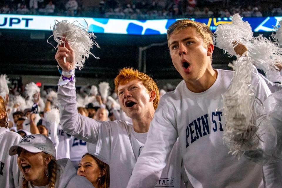 Penn State fans cheer during the third quarter of the Penn State Football game against Iowa on Saturday, Sept. 23, 2023, at Beaver Stadium.