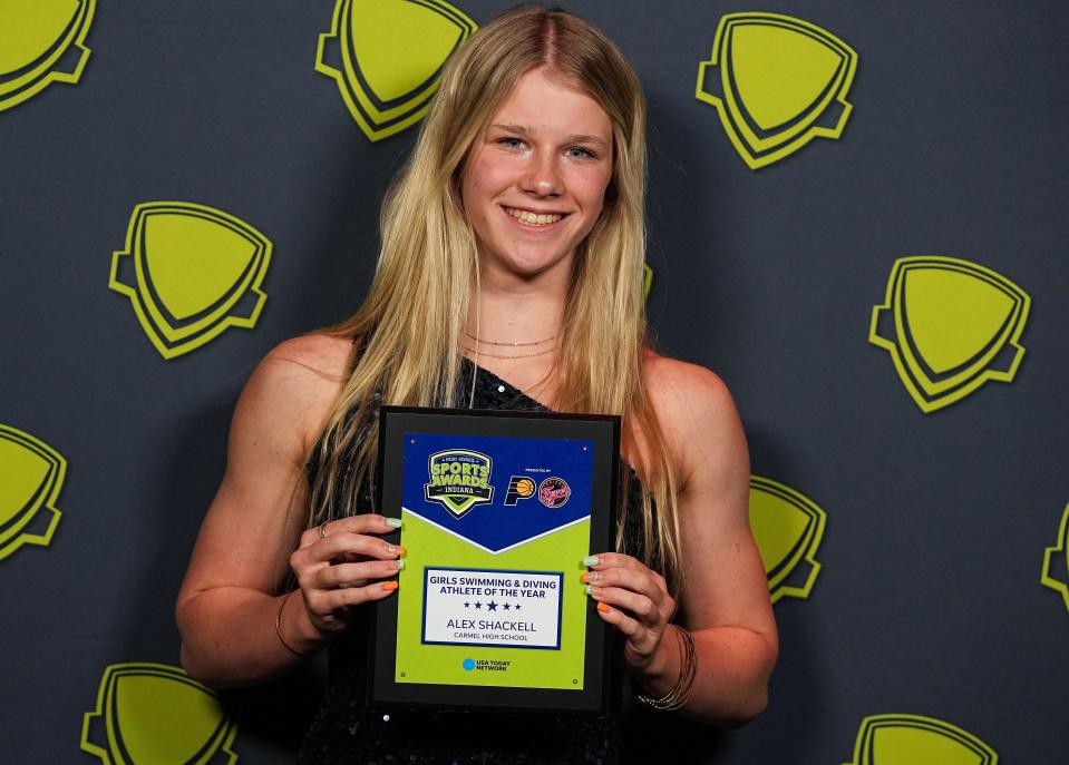 Girls Swimmer of the Year: Carmel's Alex Shackell poses for a photo during the Indiana High School Sports Awards on Wednesday, April 19, 2023 at Clowes Memorial Hall in Indianapolis.