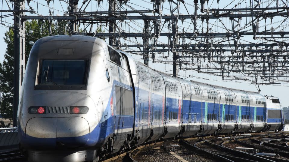 A photo taken on July 2, 2017 shows the first official train of the new TGV high-speed line connecting Paris to Bordeaux. -Mehdi Fedouach/AFP/Getty Images