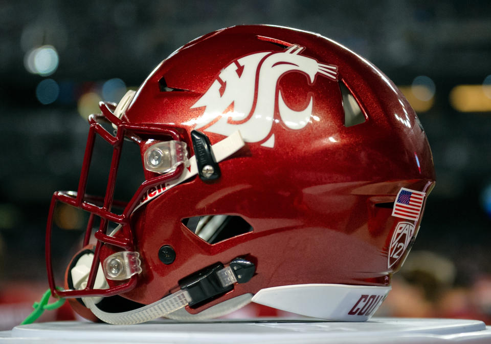 PHOENIX, AZ - DECEMBER 27: A Washington State Cougars helmet is shown during the Cheez-It Bowl college football game between the Air Force Falcons and the Washington State Cougars on December 27, 2019 at Chase Field in Phoenix, AZ. (Photo by Carlos Herrera/Icon Sportswire via Getty Images)