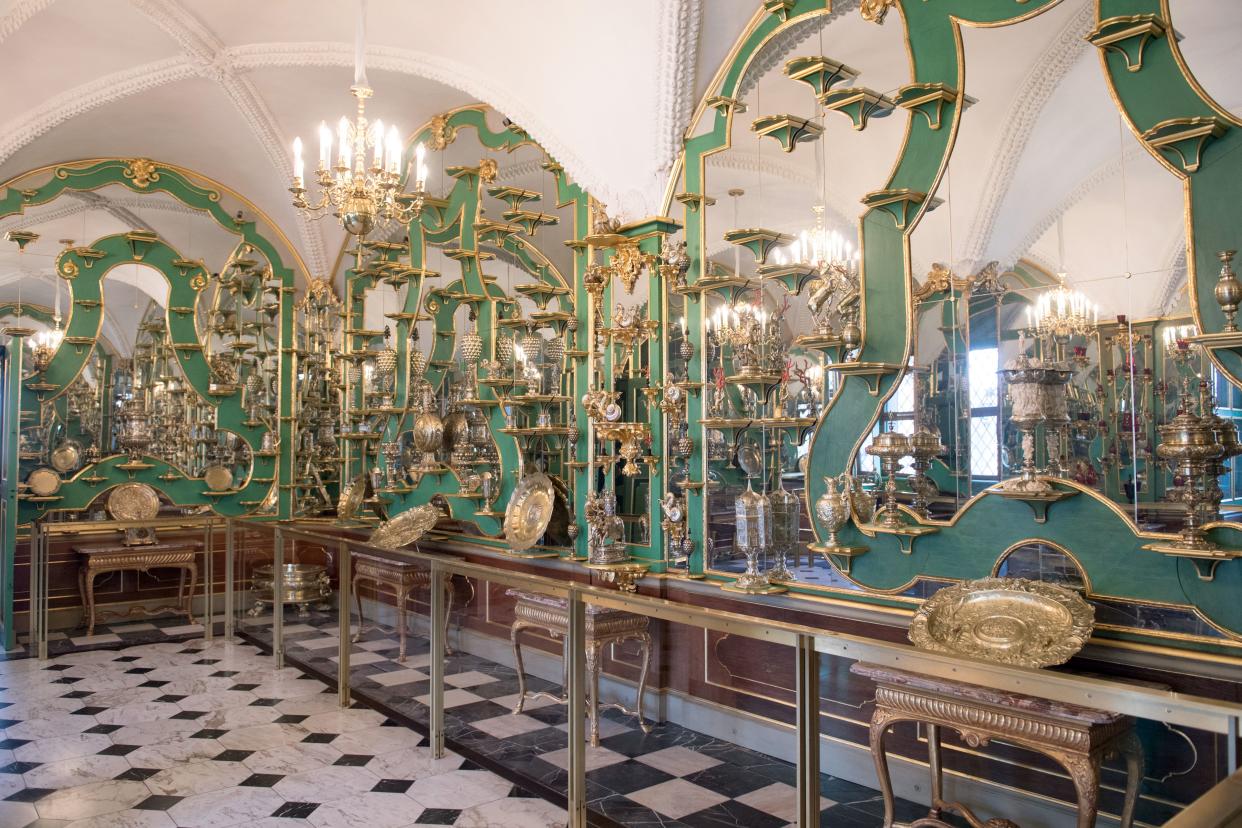 Picture taken on April 9, 2019 shows one of the rooms in the Green Vault (Gruenes Gewoelbe) at the Royal Palace in Dresden, eastern Germany. - A state museum in Dresden containing billions of euros worth of baroque treasures has been robbed, police in Germany confirmed on November 25, 2019. The Green Vault at Dresden's Royal Palace, which is home to around 4000 precious objects made of ivory, gold, silver and jewels, was reportedly broken into at 5am on early morning. (Photo by Sebastian Kahnert / dpa / AFP) / Germany OUT (Photo by SEBASTIAN KAHNERT/dpa/AFP via Getty Images)