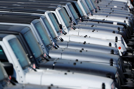 FILE PHOTO - Jeep vehicles sit waiting for delivery after their arrival in the United States in Chula Vista, California, U.S. June 27, 2018. REUTERS/Mike Blake