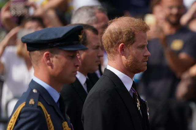 William and Harry walked side-by-side behind the King during the procession