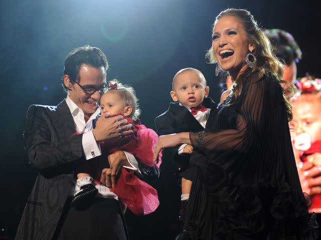 <p>Kevin Mazur/WireImage</p> Marc Anthony, Jennifer Lopez and their kids Emme and Max in 2009