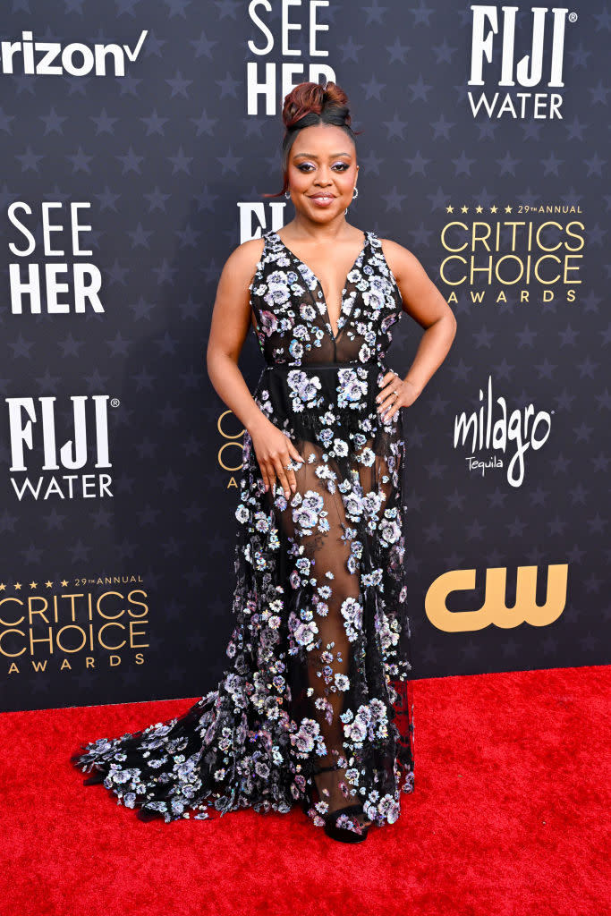 Quinta Brunson at The 29th Critics' Choice Awards held at The Barker Hangar on January 14, 2024 in Santa Monica, California. (Photo by Gilbert Flores/Variety via Getty Images)