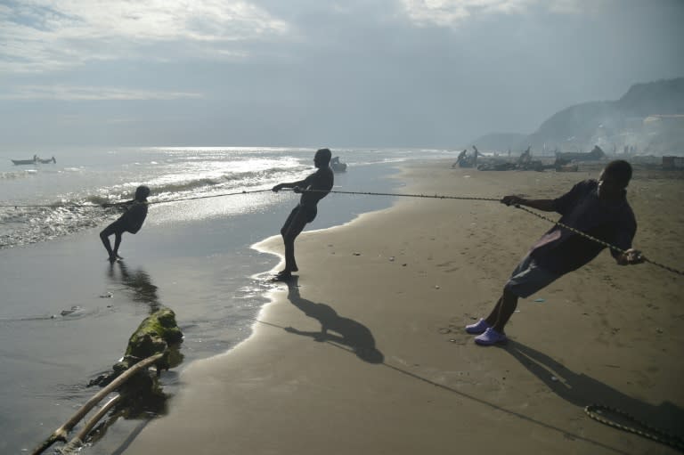 Fishermen in Jeremie, Haiti lost their boats in Hurricane Matthew in October, 2016 and now must fish directly from the beach