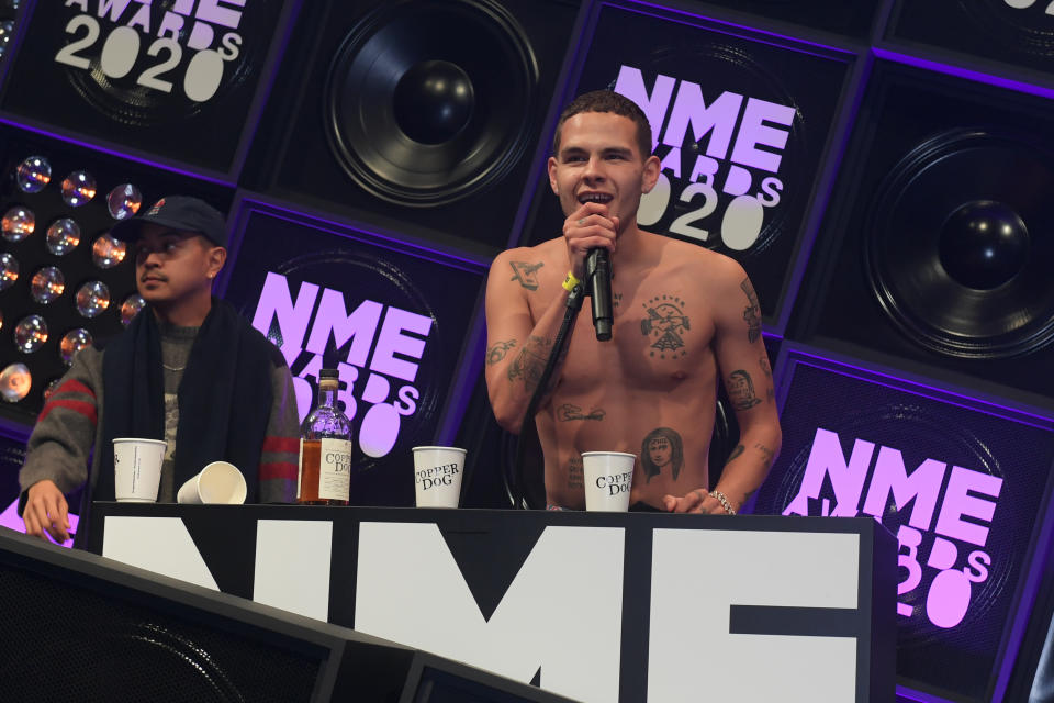 LONDON, ENGLAND - FEBRUARY 12:  Slowthai attends The NME Awards 2020 at the O2 Academy Brixton on February 12, 2020 in London, England.  (Photo by David M. Benett/Dave Benett/Getty Images)