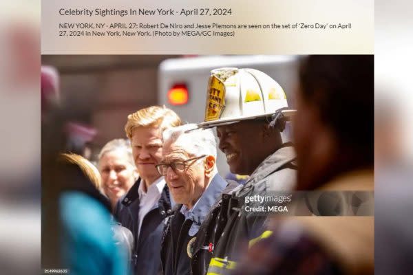 Captura de pantalla de Getty Images que muestra a Robert De Niro y Jesse Plemons en set de “Zero Day”, el 27 de abril de 2024