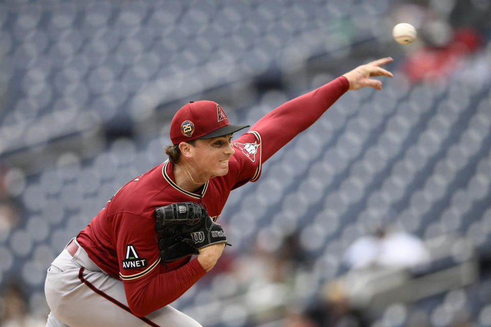 Arizona Diamondbacks starting pitcher Tommy Henry throws during the third inning of a baseball game against the Washington Nationals, Thursday, June 22, 2023, in Washington. (AP Photo/Nick Wass)