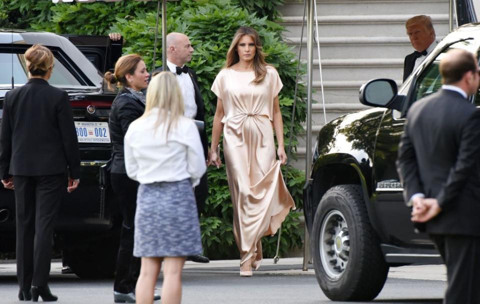 <p>She chose a Monique Lhuillier gown for a gala at Ford's Theatre.</p>